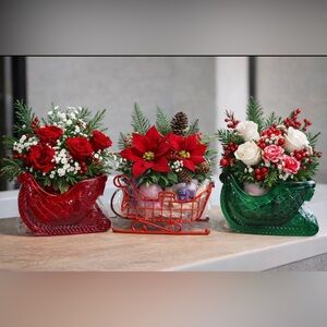 SET OF 3 SANTA SLEIGH CHRISTMAS CANDY DISH COOKIE HOLDER HOLIDAY TABLE DECOR